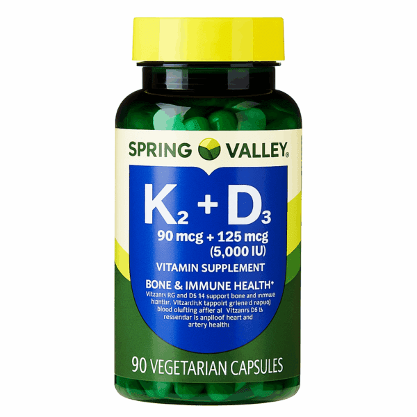 Vitamina K2 + D3 – 90 mcg + 125 mcg – 90 cápsulas – Spring Valley